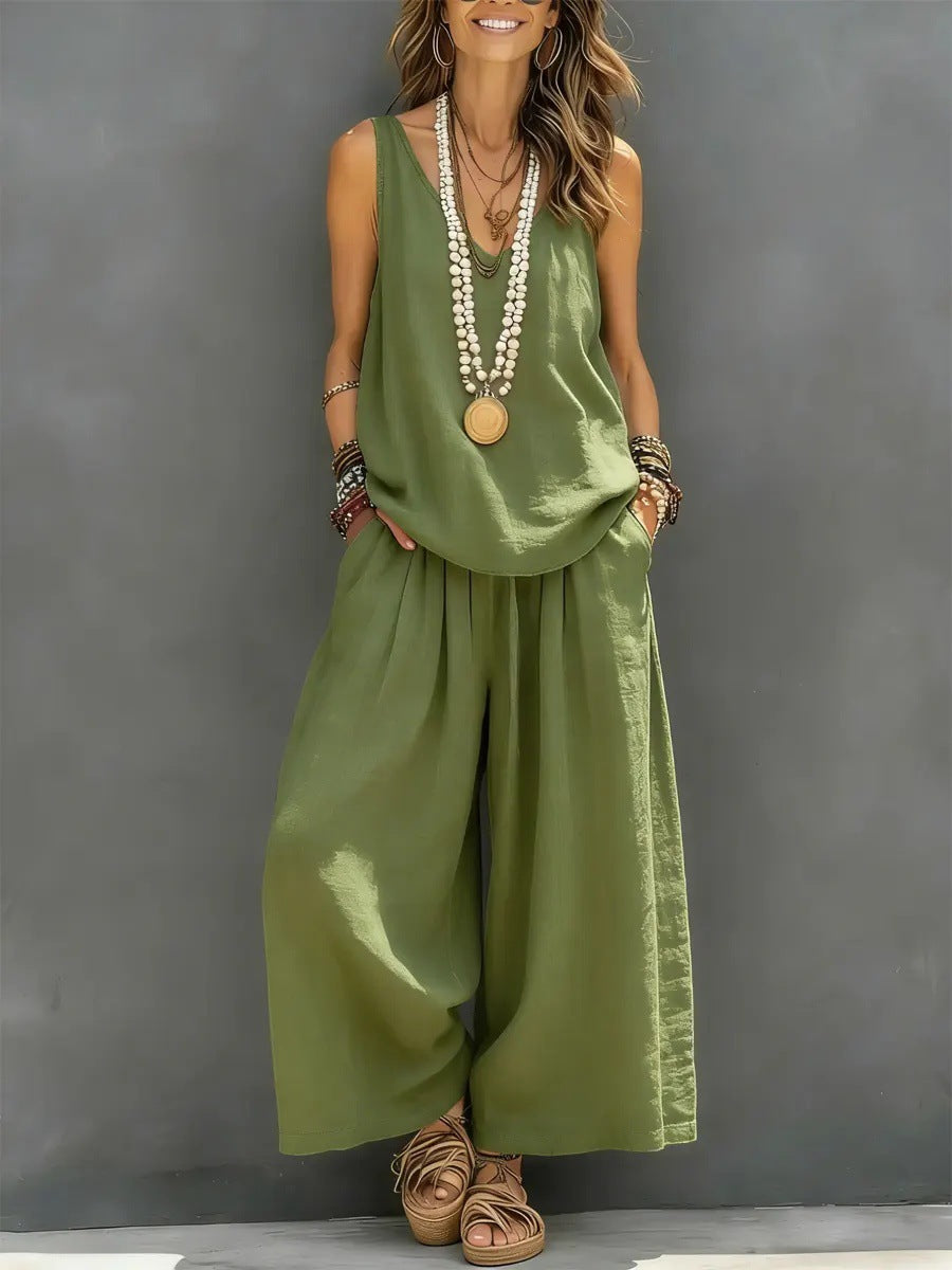 Dame Løs Sommerbluse med bred pasform og høj taljebukser Skovae