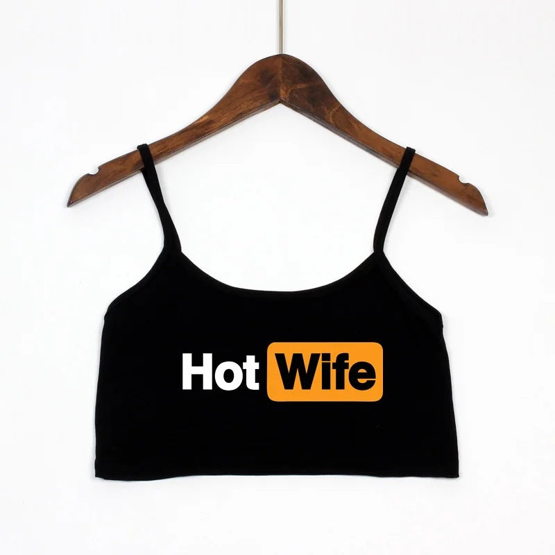 Dame Crop-top med moderne skrifttyper og justerbare stropper Skovae