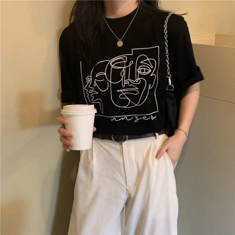 Dame T-shirt med kunstnerisk minimalisme Stilla