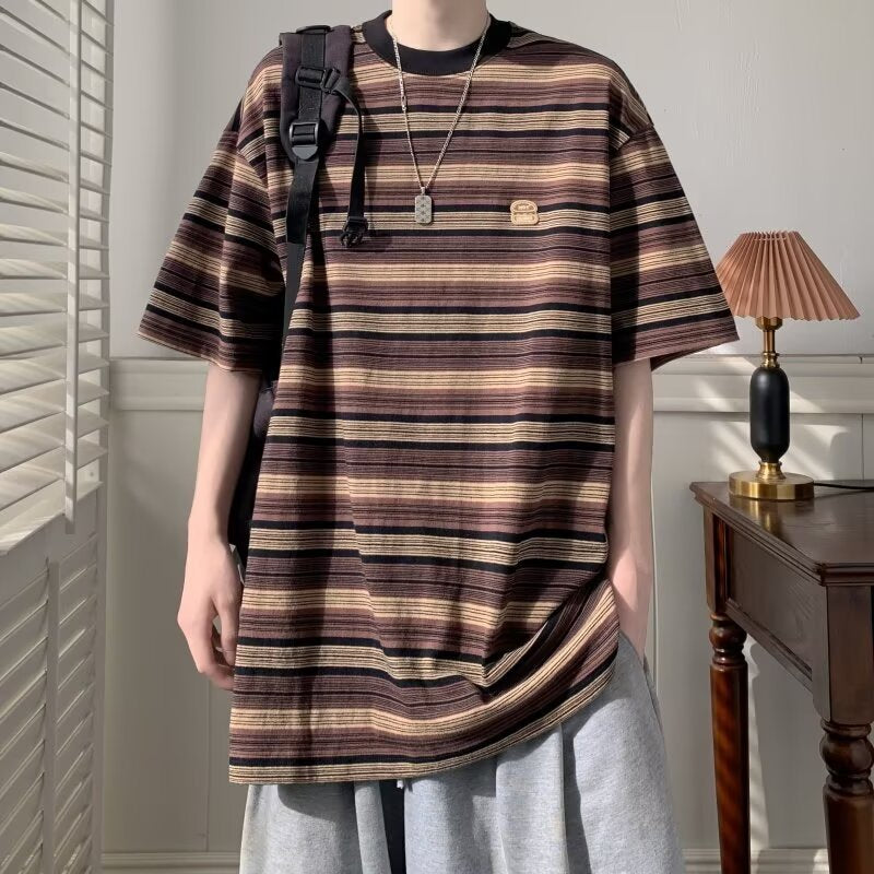 Herrer Oversized T-shirt med trendy stribemønster og afslappet snit Stilla