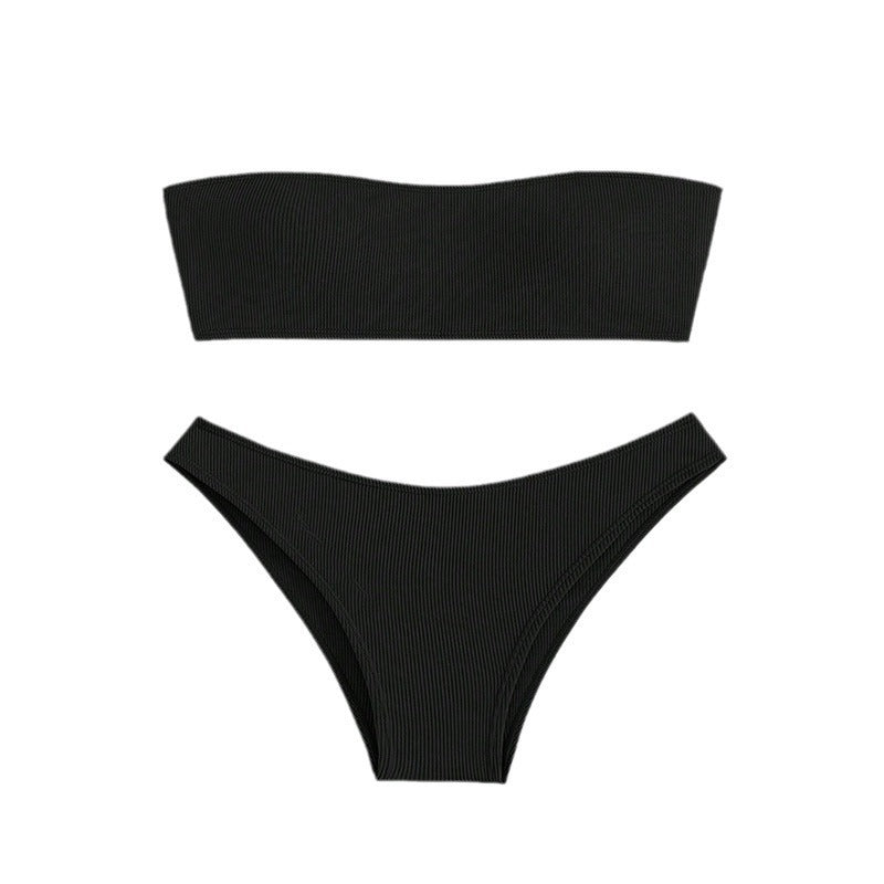 Dame bandeau bikini sæt med elastisk stof og høj skæring skovae