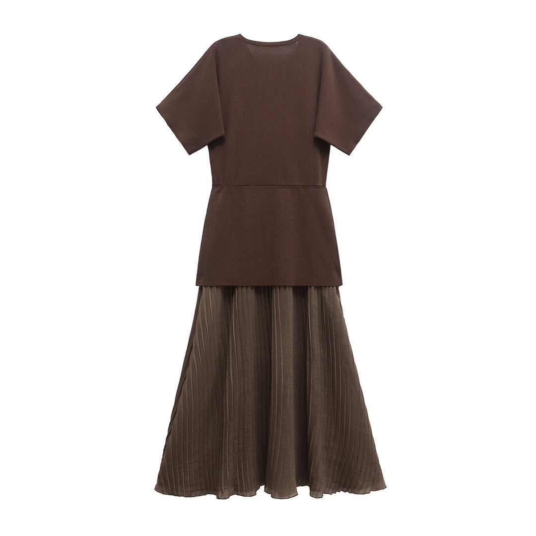 Femme Falten Maxi-Nederdel og T-Shirt Sæt Stilla