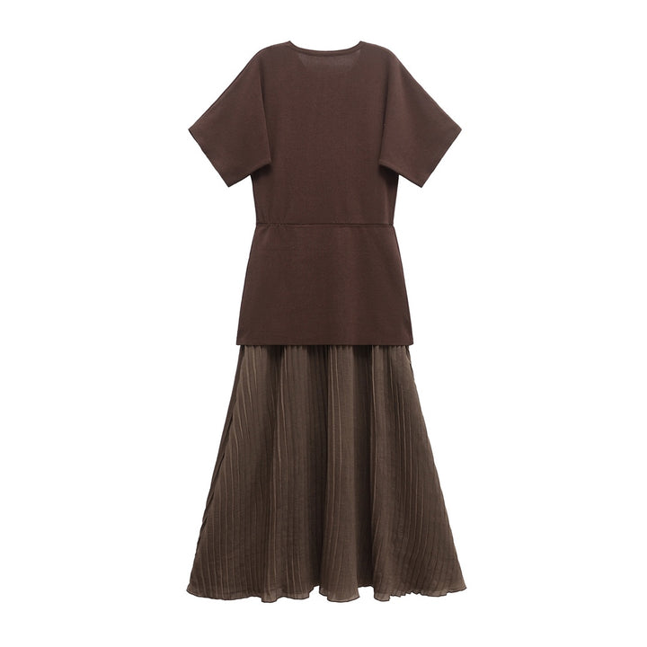 Femme Falten Maxi-Nederdel og T-Shirt Sæt Stilla