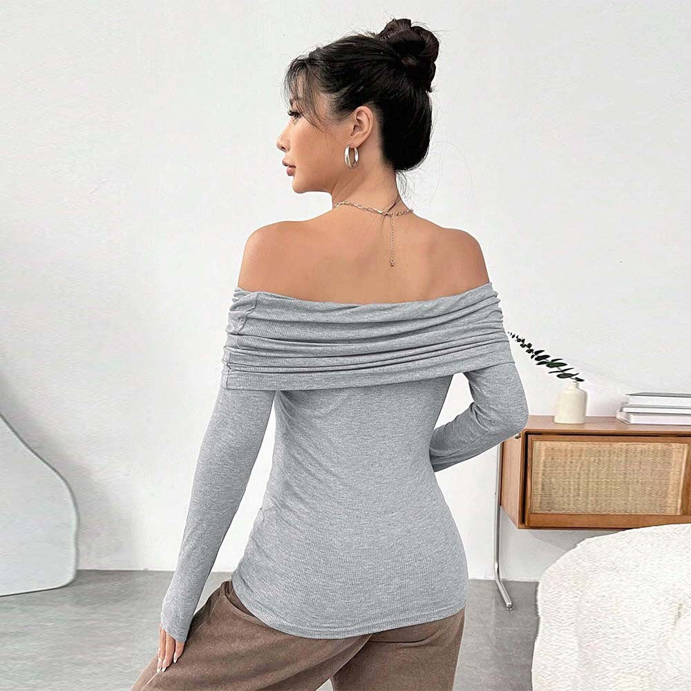 Kvinders Off-Shoulder Top med Elegant Drapering og Lange Ærmer Stilla