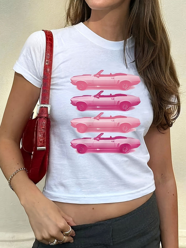 Dame kortærmet T-shirt med trykt læbemotiv Skovae