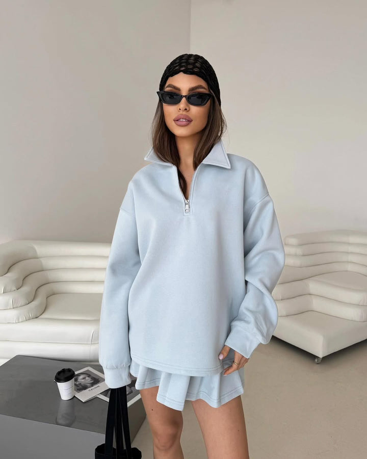 Kvinders sweatshirt med kort lynlås og løs pasform Skovae