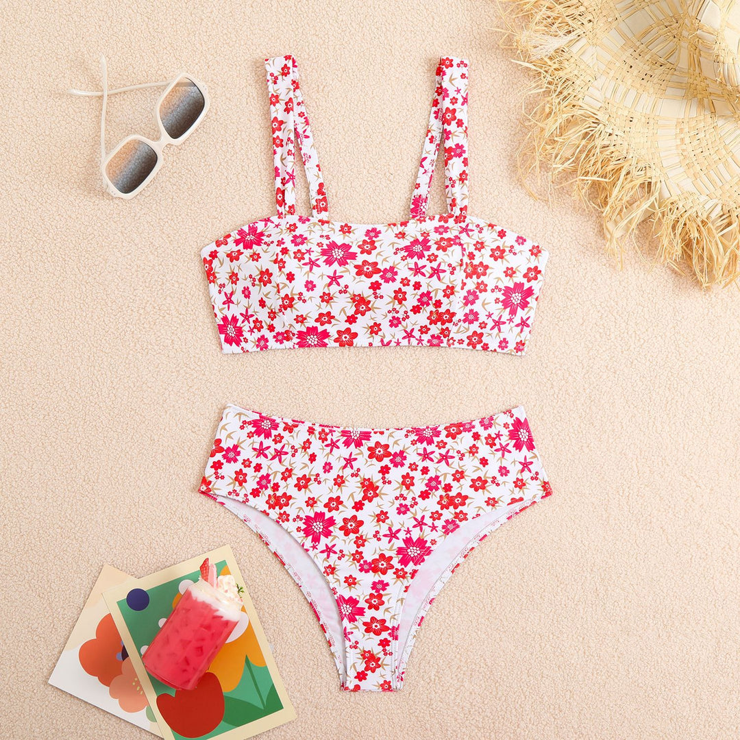 Dame Floral Print Højtaljet Bikini-Sæt Stilla 1750313555