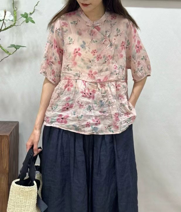 Femme Flydende Floral Print Bomuld Top Stilla