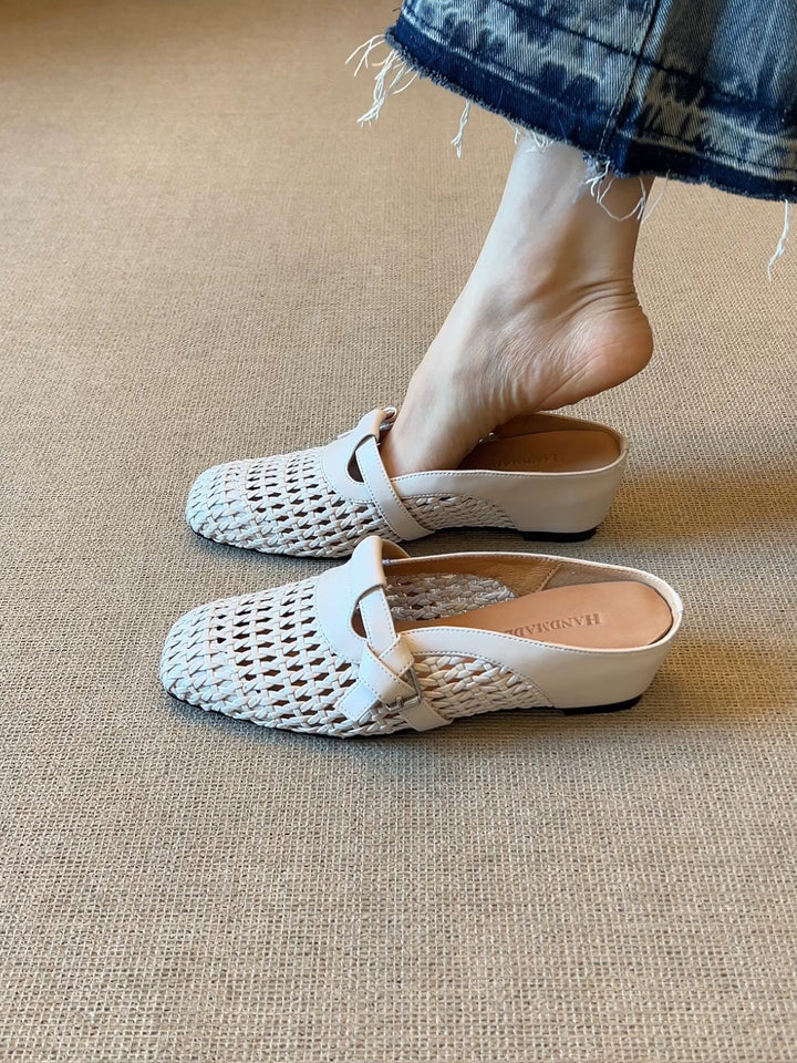 Dame Woven Læder Slip-On Mules Stilla