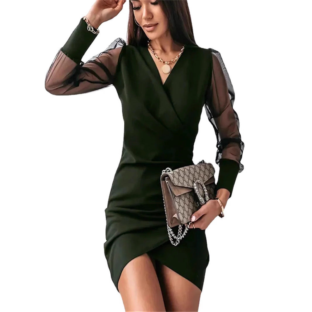 Dame Elegant Vridning Mini kjole med transparente Puffærmer Stilla