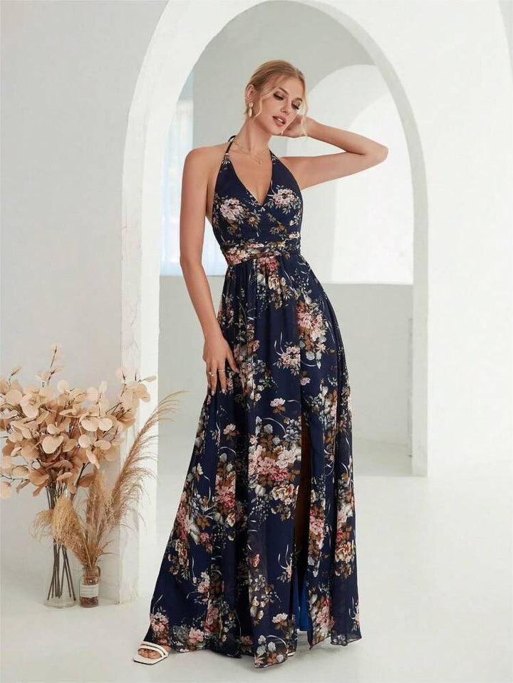 Dame Blomsterdesign Høje Slids Maxi Kjole Stilla