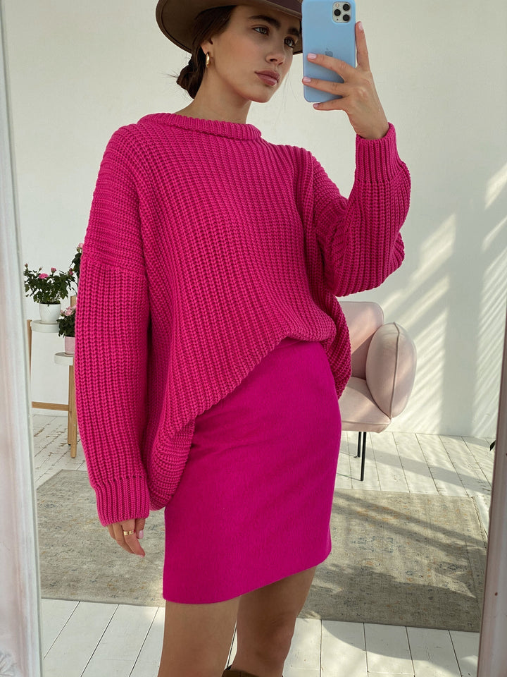Stilla | Strik Plus Size Pasform Ribstruktur Afslappet Rundhalsdesign