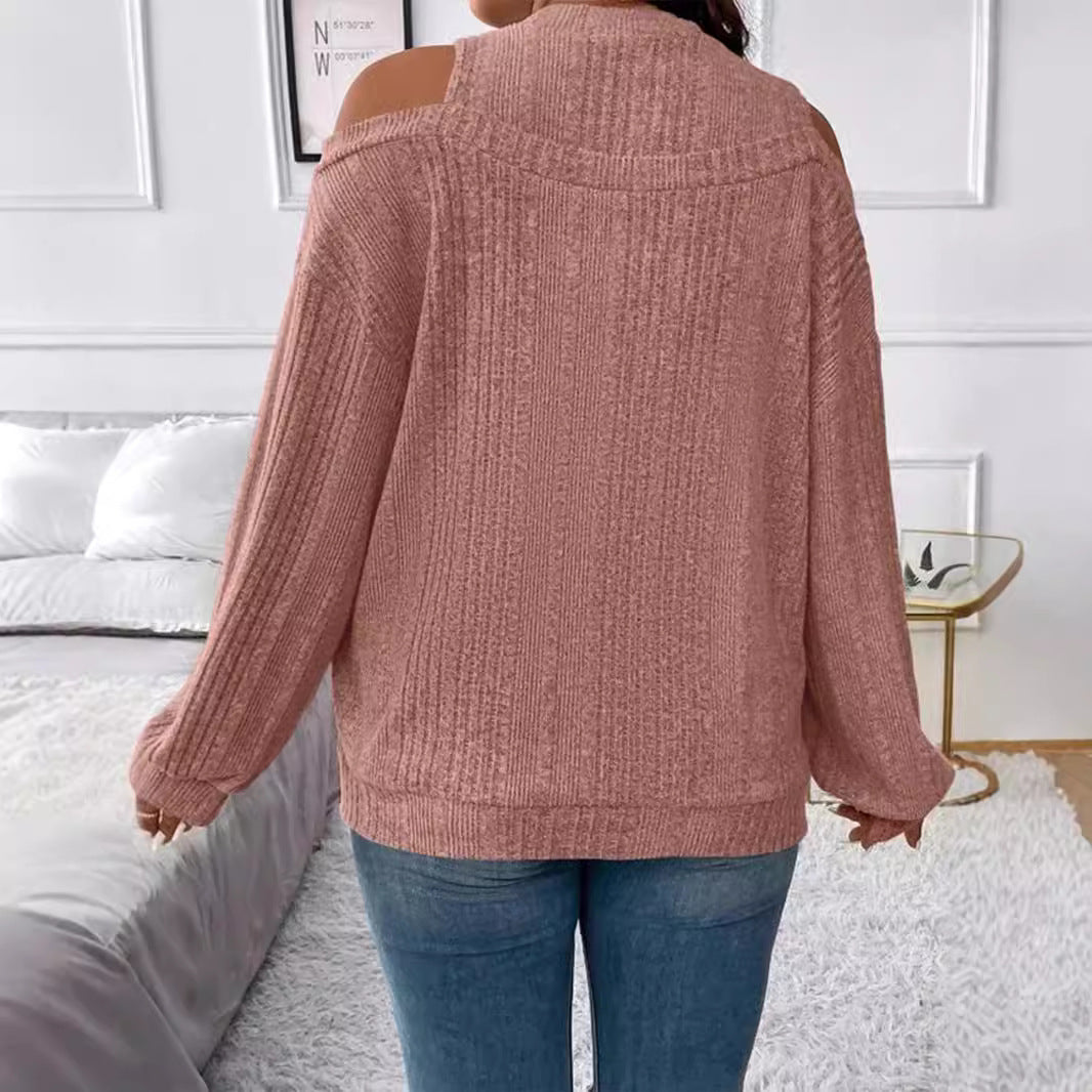 Dame Mode Strikpullover med skuldersnit og ribstruktur Stilla