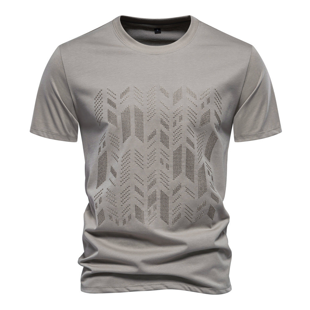 Herrer nan Rundhalsshirt i bomuldsblanding med geometrisk laserperforering og lige snit Skovae