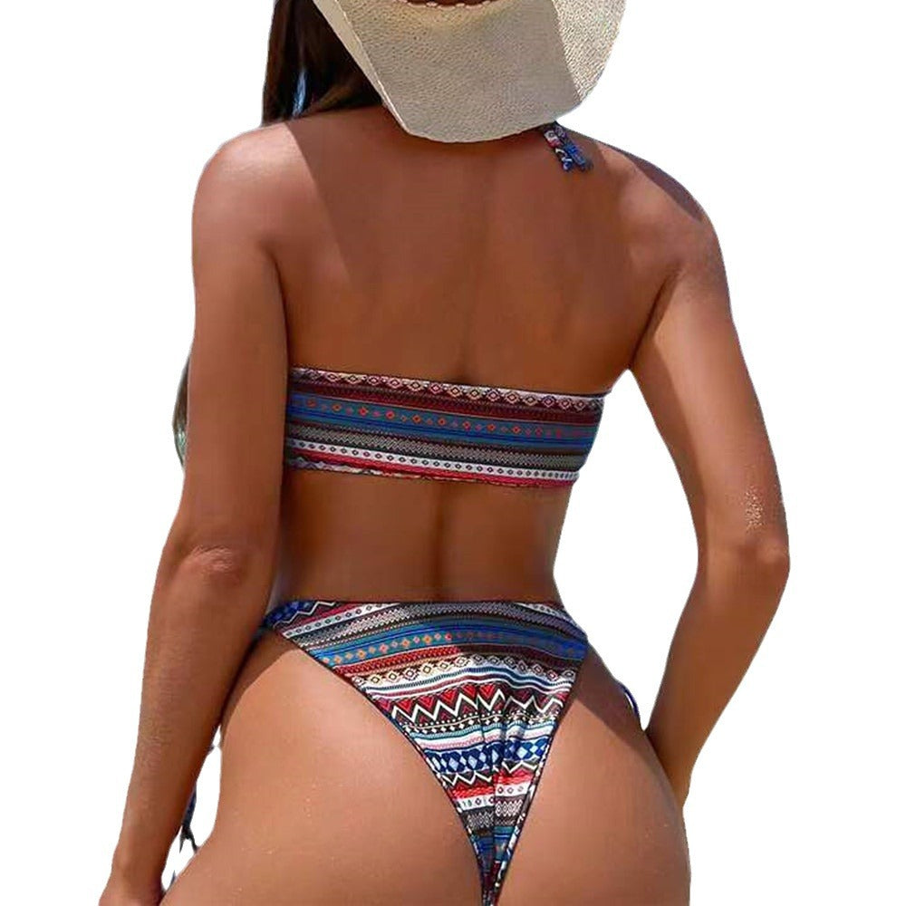 Dame Bandeau-Bikini-Sæt med geometrisk mønster Stilla