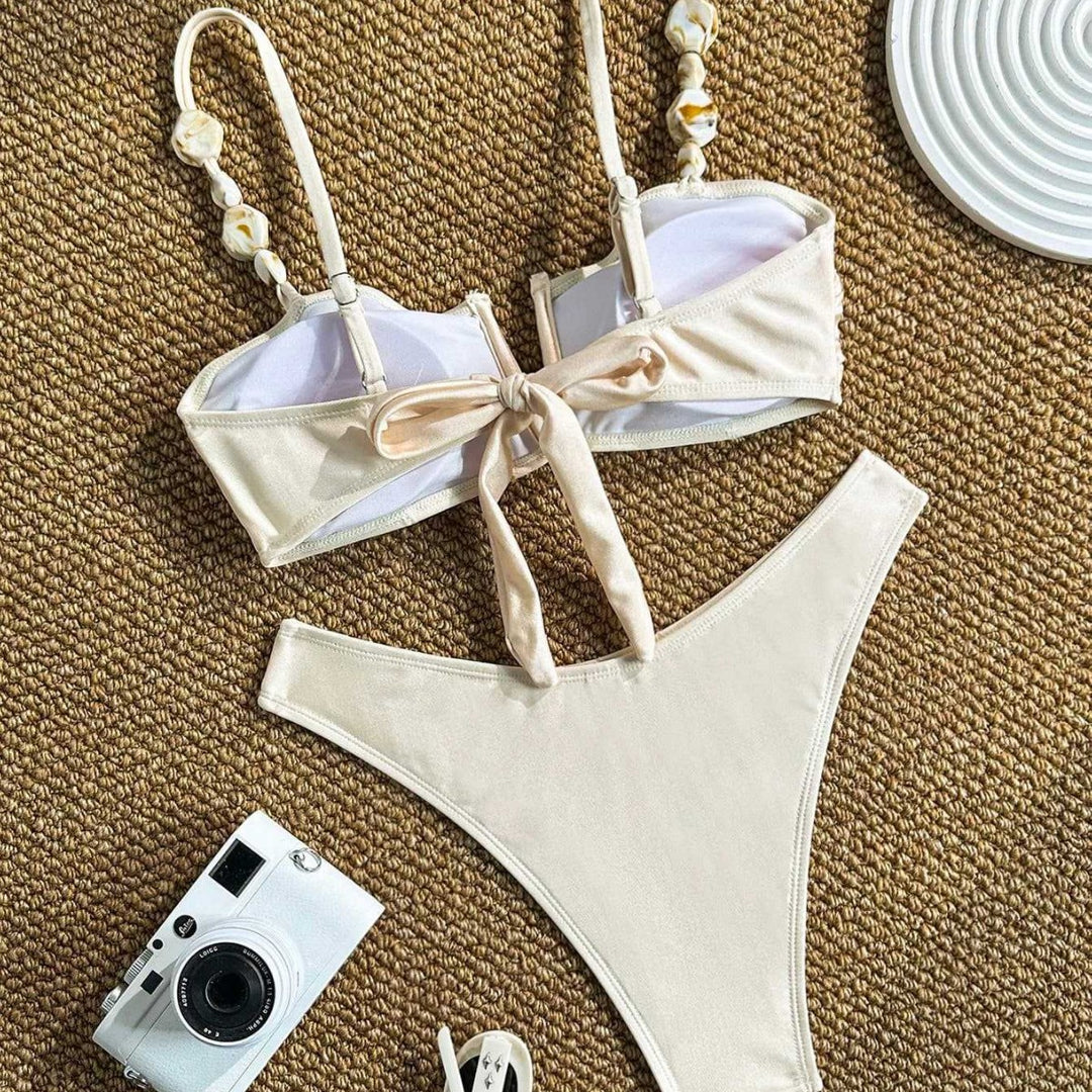 Dame Bikini med rynker og dekorative stropper Skovae