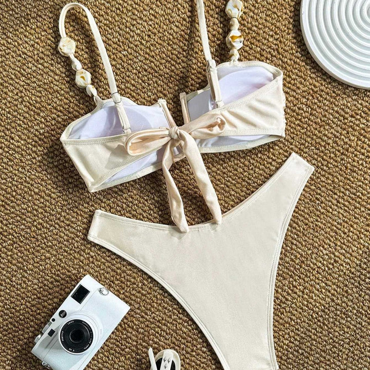 Dame Bikini med rynker og dekorative stropper Skovae