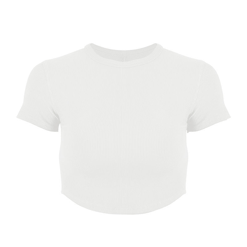 Dame Rib-Crop-Top i elastisk materiale med rund halsudskæring Stilla