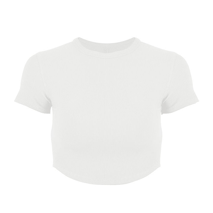 Dame Rib-Crop-Top i elastisk materiale med rund halsudskæring Stilla
