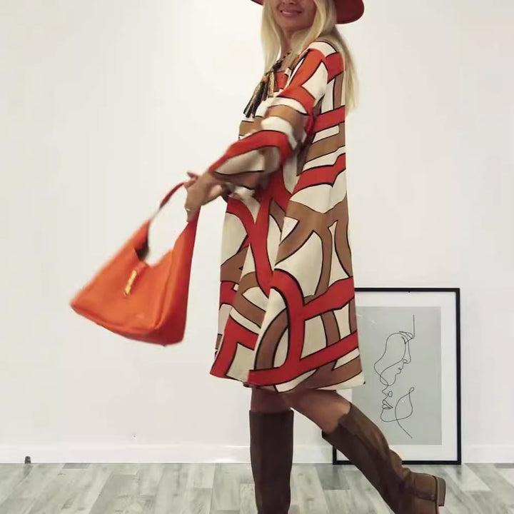 Dame Boho-kjole med vid pasform og kunstnerisk mønster Stilla