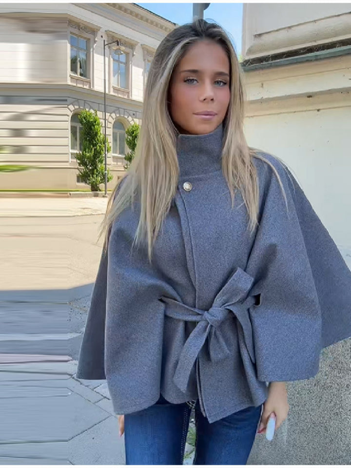Damerne fashionable wrap coat med bælte og brede ærmer Stilla