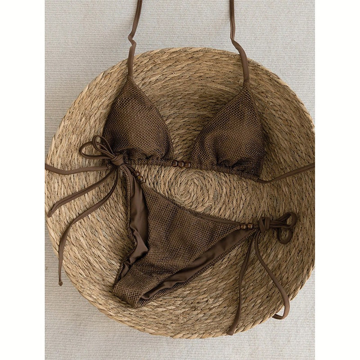 Dame Triangel-Bikini med struktureret netlook og raffinerede bindebånd Skovae