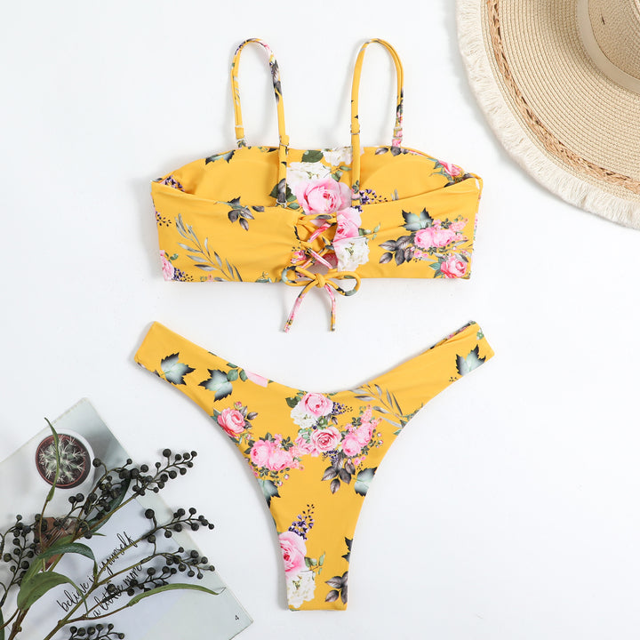 Dame Floral Print Bralette Bikini Sæt Stilla