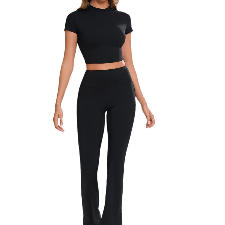 Dame Sporty Crop Top og Flared Leggings Sæt Skovae
