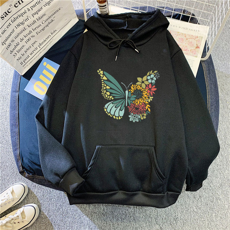 Kvinder hoodie med floral sommerfugl design Skovae