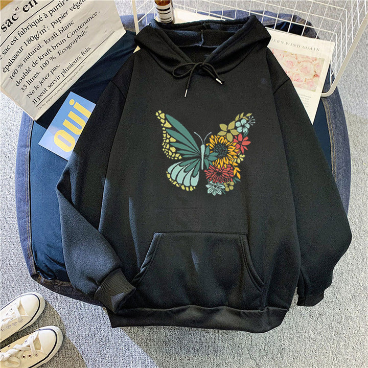Kvinder hoodie med floral sommerfugl design Skovae