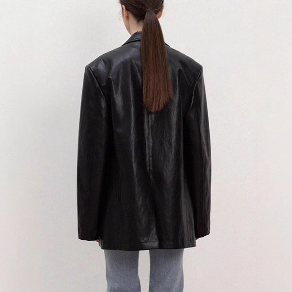 Kvinders Oversized Faux Læder Blazer Stilla