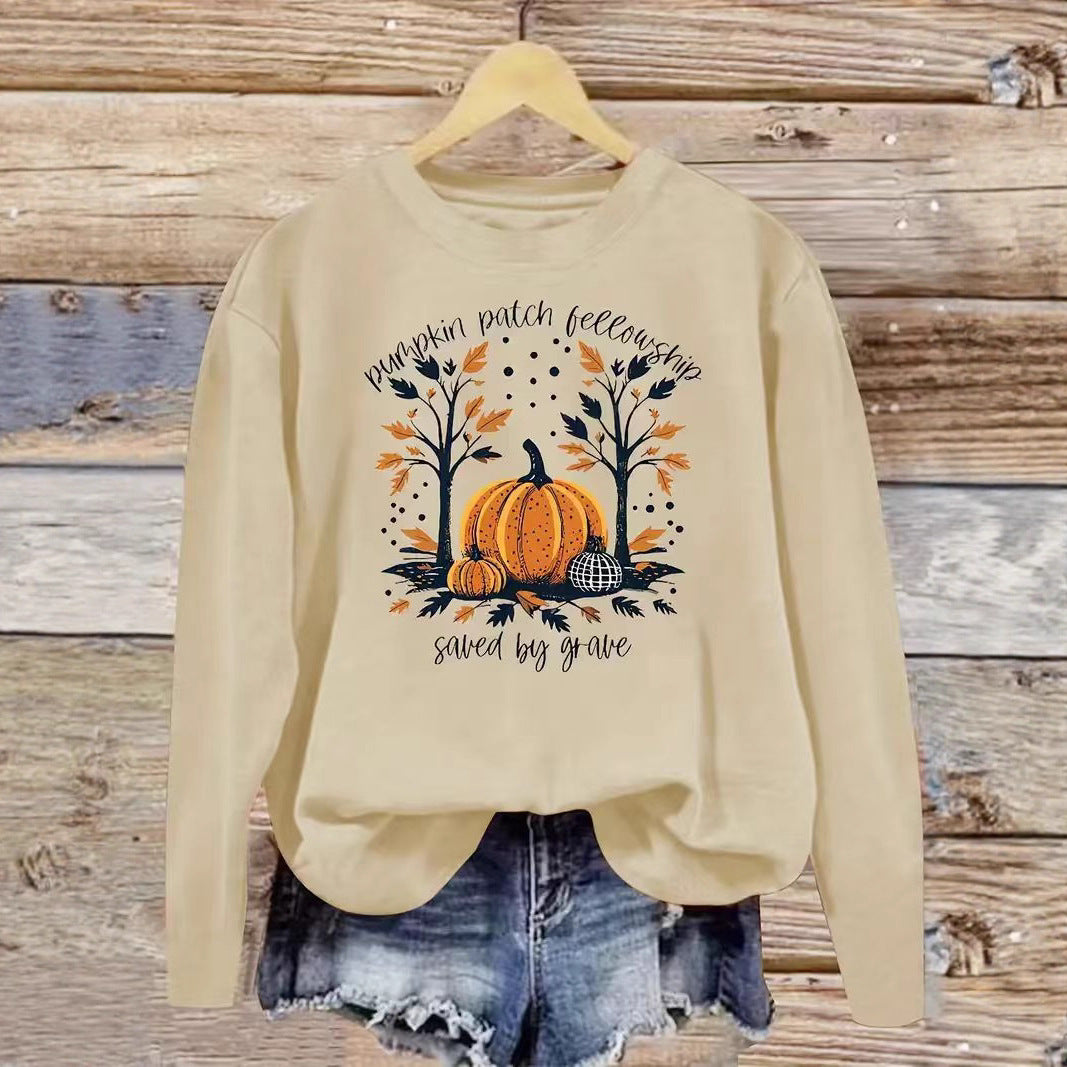 Dame sweatshirt med efterårs græskar design og afslappet pasform Stilla