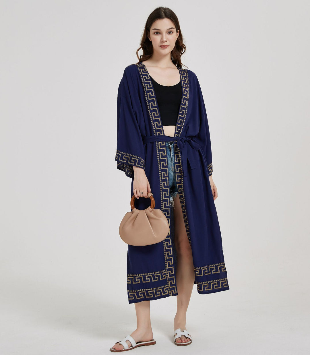 Dame Kimono-robe med detaljeret kant i klassisk design Stilla