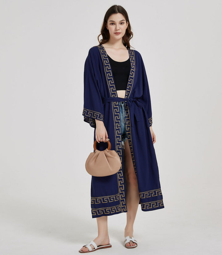 Dame Kimono-robe med detaljeret kant i klassisk design Stilla