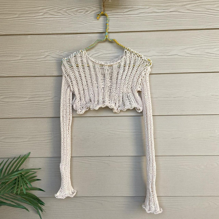 Dame hæklede Crop-Top med åbne ærmer og afslappet design Skovae
