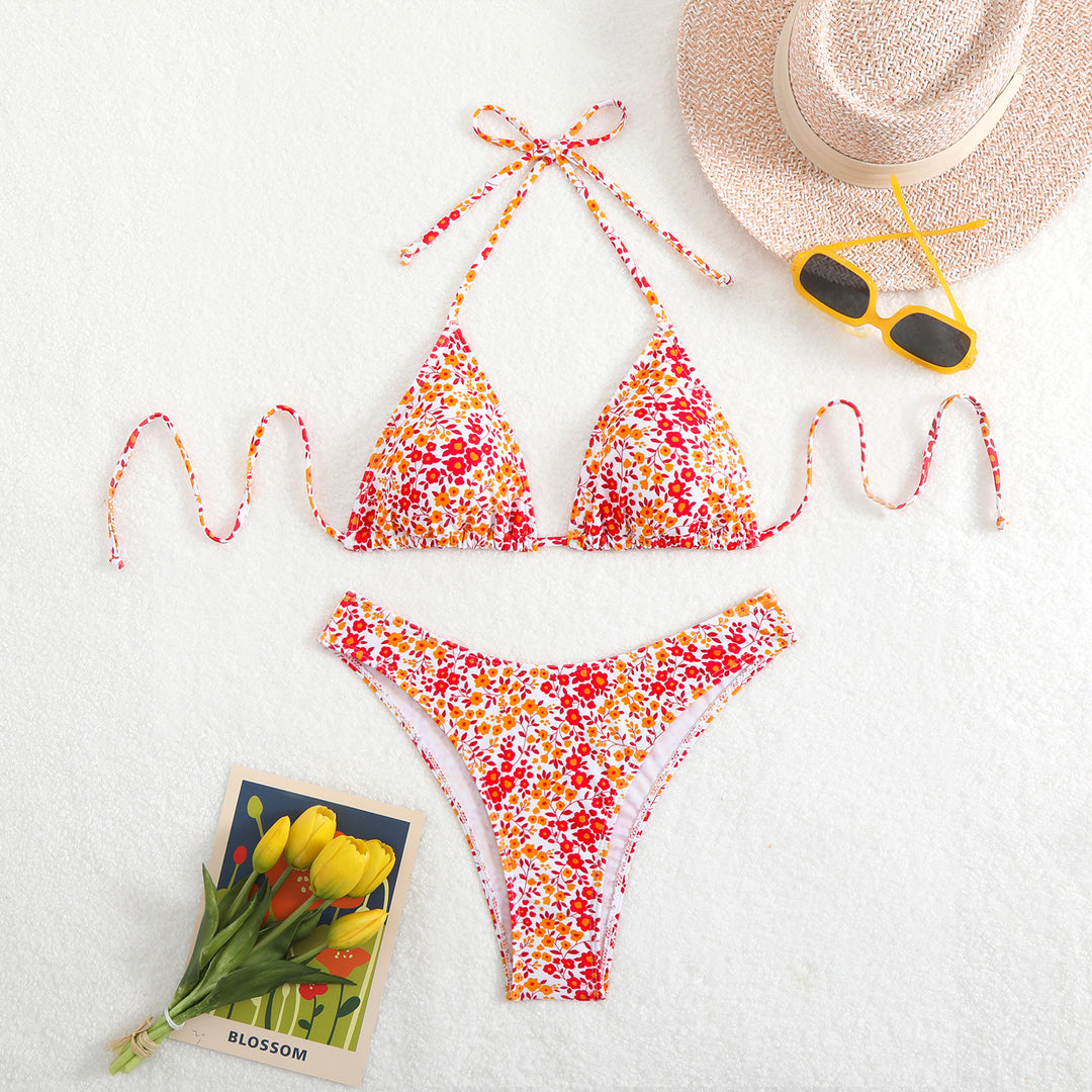 Dame Bikini med blomsterprint og justerbar halterneck Skovae