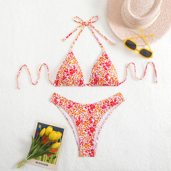 Dame Bikini med blomsterprint og justerbar halterneck Skovae