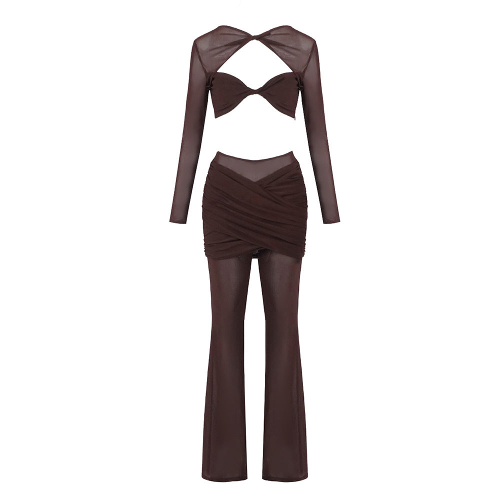Dame elegant Crop-Top og løse bukser sæt Skovae