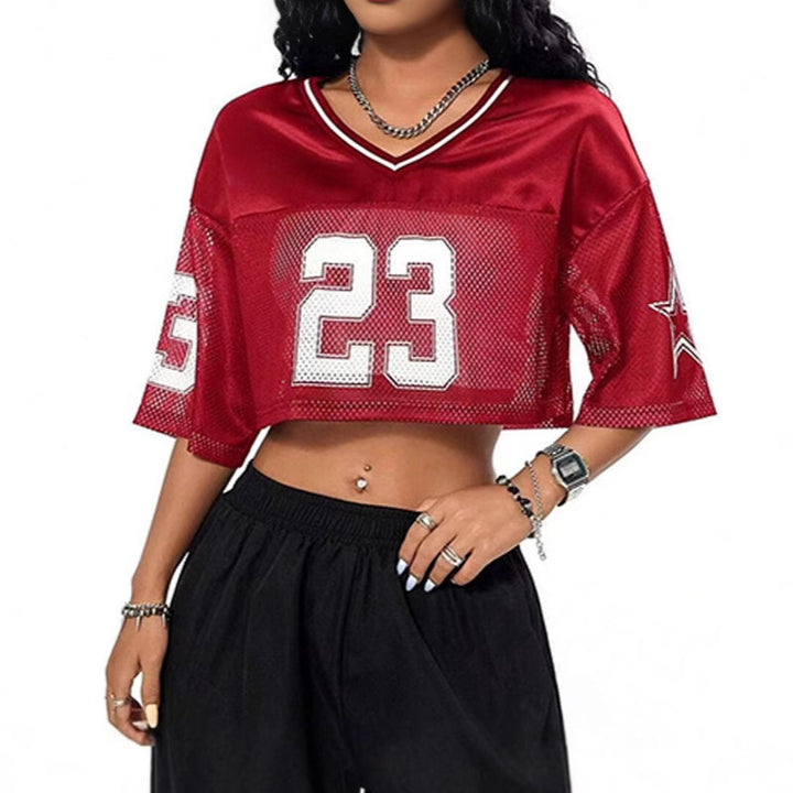 Dame sporty crop top lavet af åndbart mesh-materiale med nummer CD-Skovae