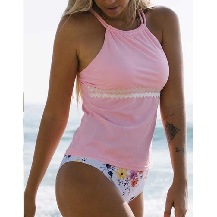 Dame Blomstertryk Halter Swim Tankini Sæt Stilla