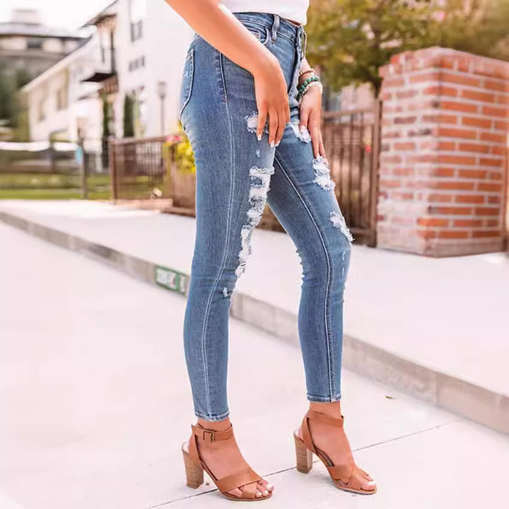 Dame Skinny Jeans med stilfulde used effekter Stilla