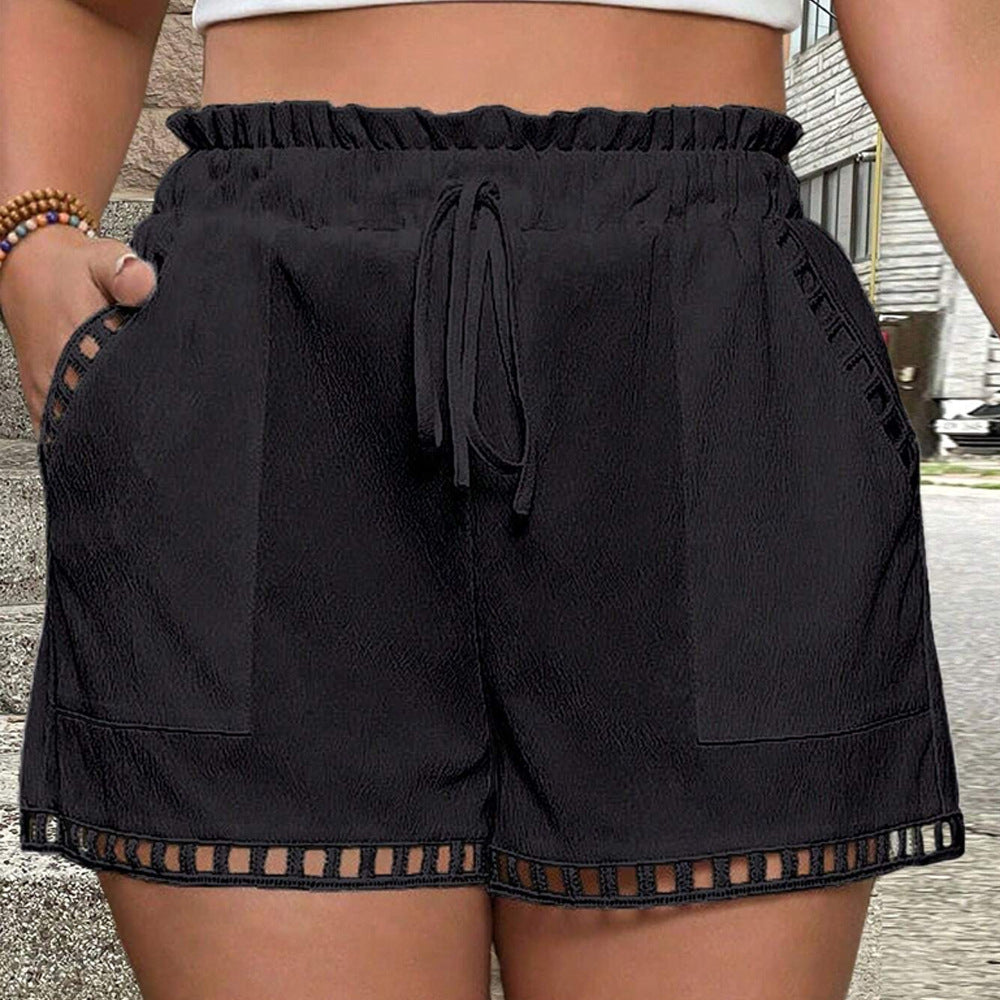 Dame fritids shorts med elastisk linning og dekorative mesh detaljer Skovae
