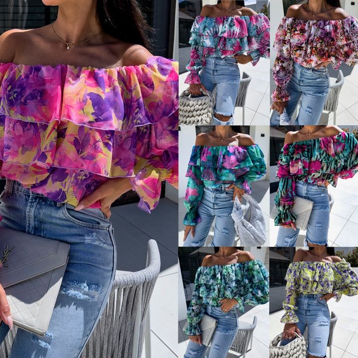 Damebluse i flæse-stil med blomstermønster Stilla
