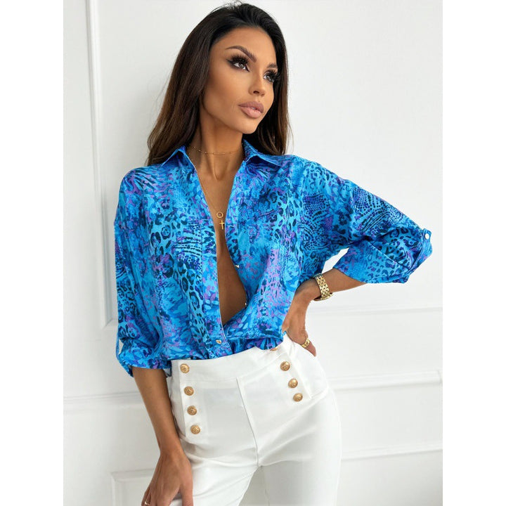 Femme Chic Trykt Knap-Mave Bluse Stilla