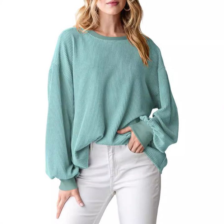 Dame afslappet sweater med ribstruktur og voluminøse ærmer Stilla