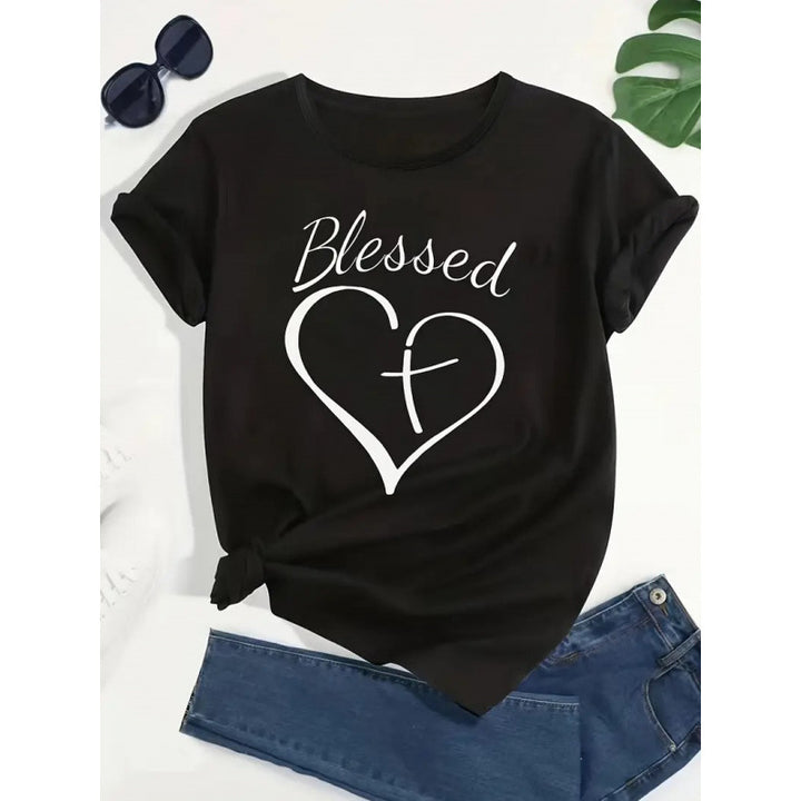 Dame T-shirt med kunstnerisk lotusmotiv og elegant applikation Stilla