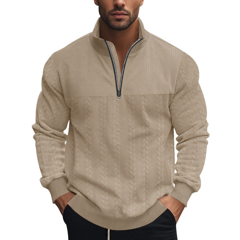 Herrernes grovstrikkede pullover med halvdelen lynlås og struktureret design Stilla
