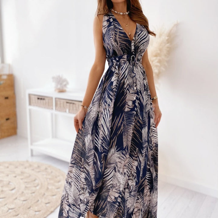 Femme Floral Print Maxikjole med dyb V-udskæring Stilla