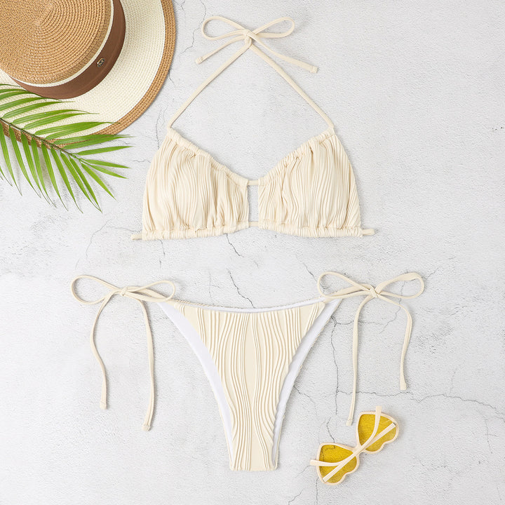 Dame bikini sæt med raffineret plisseret design og justerbare stropper Stilla