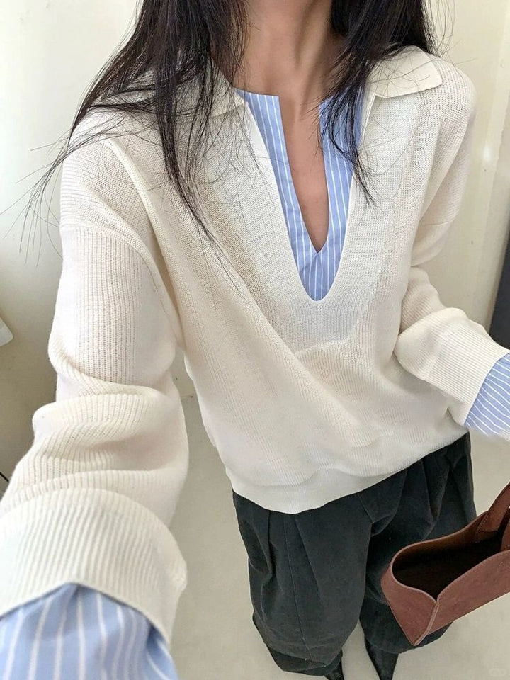 Dame Elegant Sweater med Indsat Skjortekrave Stilla